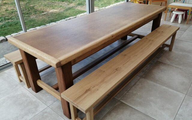 Restauration fabrication table et banc en chêne