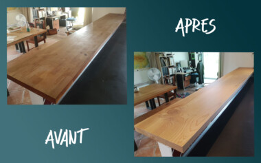 Remplacement d'un comptoir de bar par un plateau en Cèdre massif Comptoir de bar remplacé par nouveau plateau en bois massif