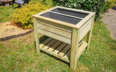 Jardinière en bois sur mesure avec 2 bacs Création mobilier de jardin sur mesure