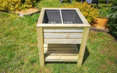 Jardinière en bois sur mesure avec 2 bacs Création mobilier de jardin sur mesure