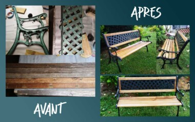 Banc de jardin en fer forgé réparé et relooké Banc jardin fer forgé bois restauré