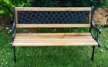 Banc de jardin en fer forgé réparé et relooké Banc jardin fer forgé bois restauré