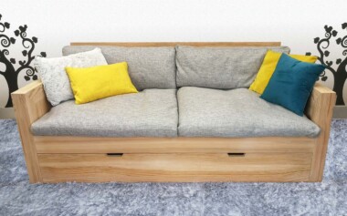 Canapé lit gigogne en cèdre massif sur mesure Canapé gigogne sur mesure transformable en lit