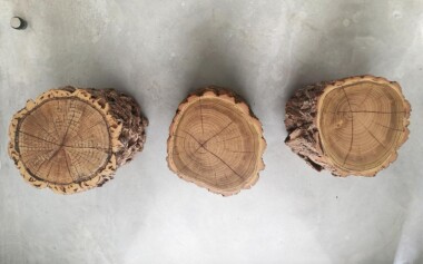 Chevet ou bout de canapé en rondin de bois brut Rondin bois brut transformé en chevet ou bout de canapé